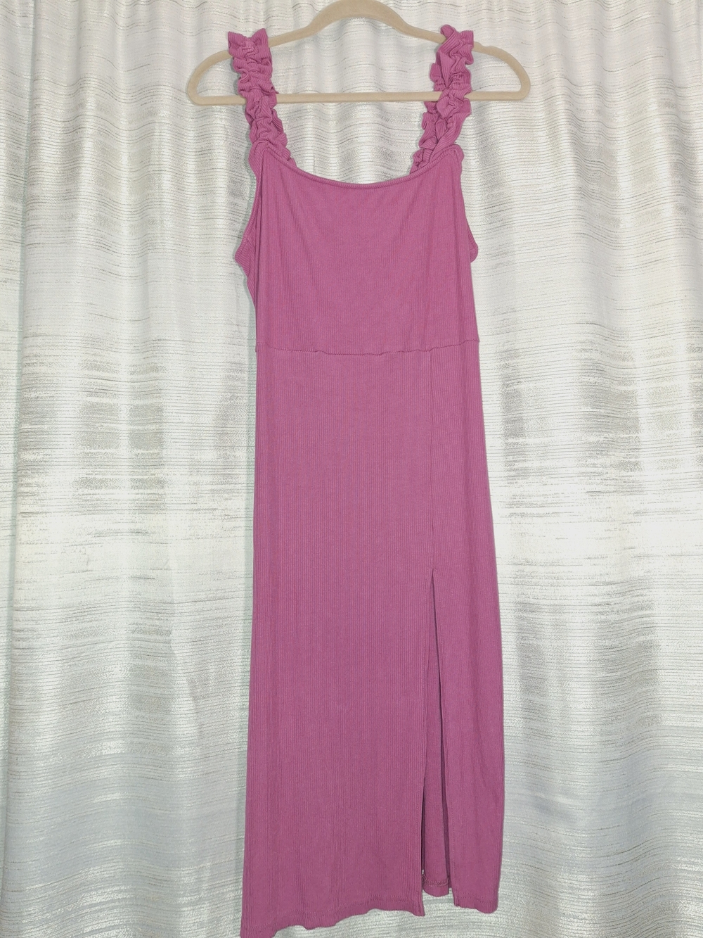 Pink Lily 3X Sleeveless Pink Ruffle-Strap Midi Dress With Slit